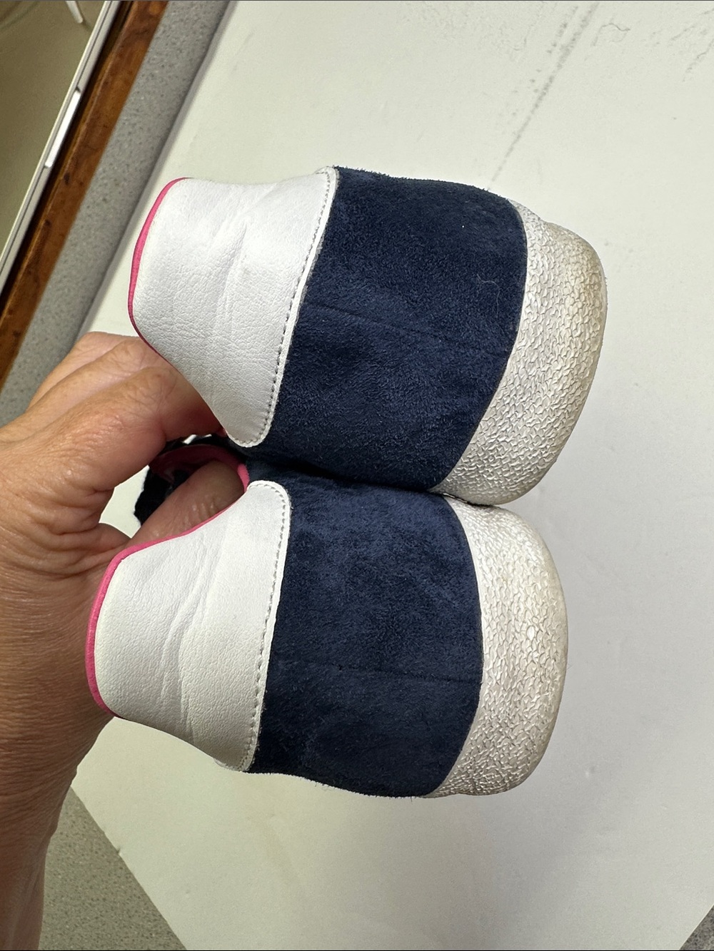 Adidas Gazelle Low Top Lace Up Sneakers, Navy Suede, White & Pink, Women's 9 - Picture 6 of 10